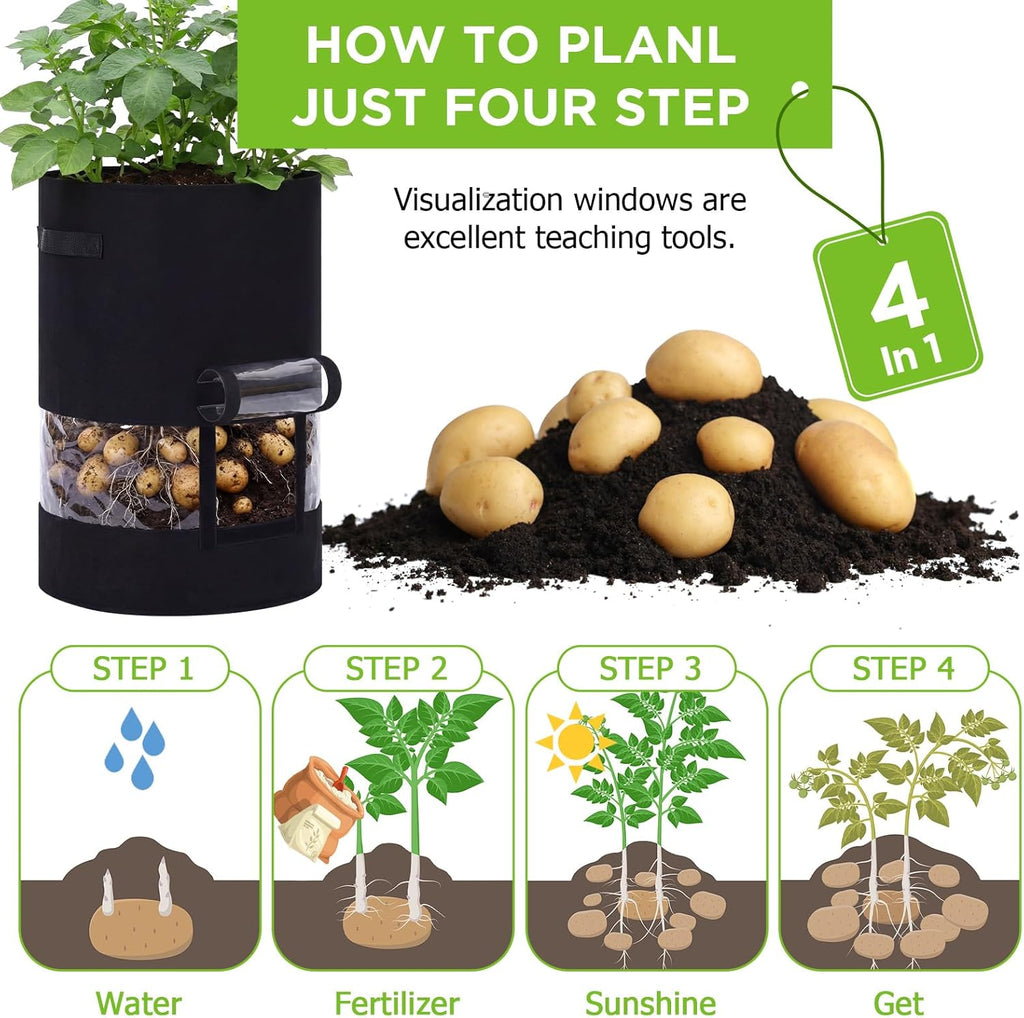 Baderke 30 Gallon Potato Grow Bags - 360° Visibility with Harvest Window & Handles | Black, Perfect for Tomatoes & Vegetables