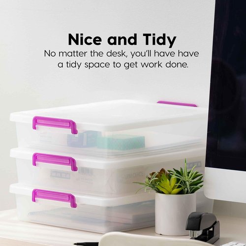 IRIS USA Craft Storage Container Bins - 6 Qt. Clear Organizer Tote with Lids | Stackable & Secure for Art & Office Supplies