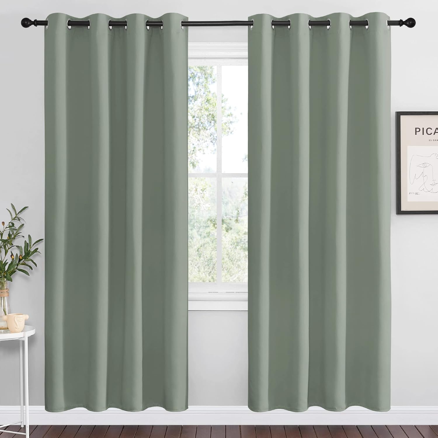 NICETOWN Greyish Green Blackout Curtains - 78" Long | Sound Reducing & Energy Efficient | 55" Wide, 2 Panels