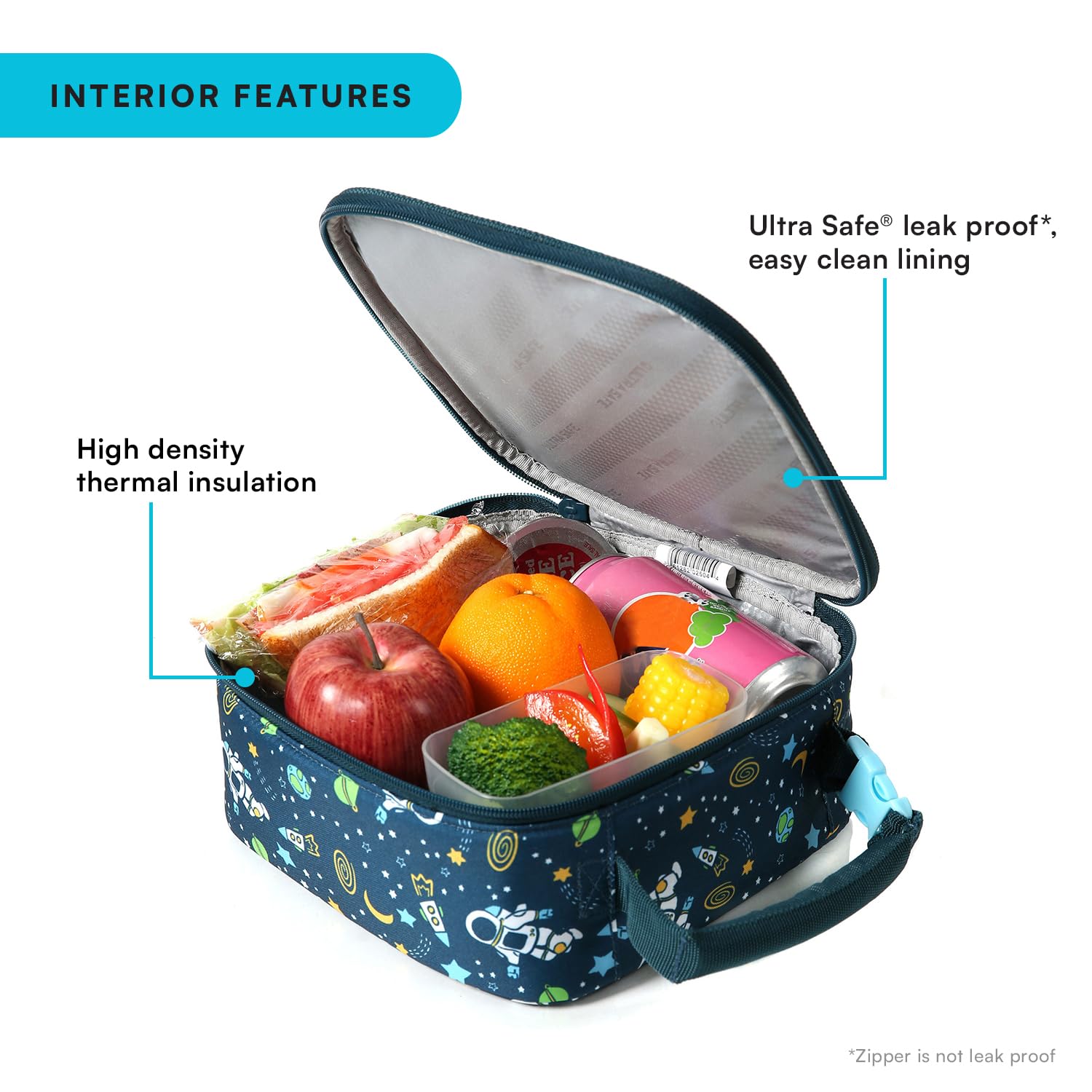 Arctic Zone Kids Lunch Box Combo with Gel Ice Pack and Sandwich Container, Insulated Bag for Travel Lunch, Sensory Fidget Toy Handle, Space Odyssey