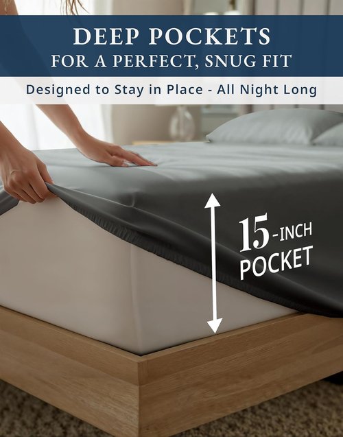 100% Egyptian Cotton King Sheet Set - Premium 1000 Thread Count, Naturally Cooling & Breathable, Charcoal