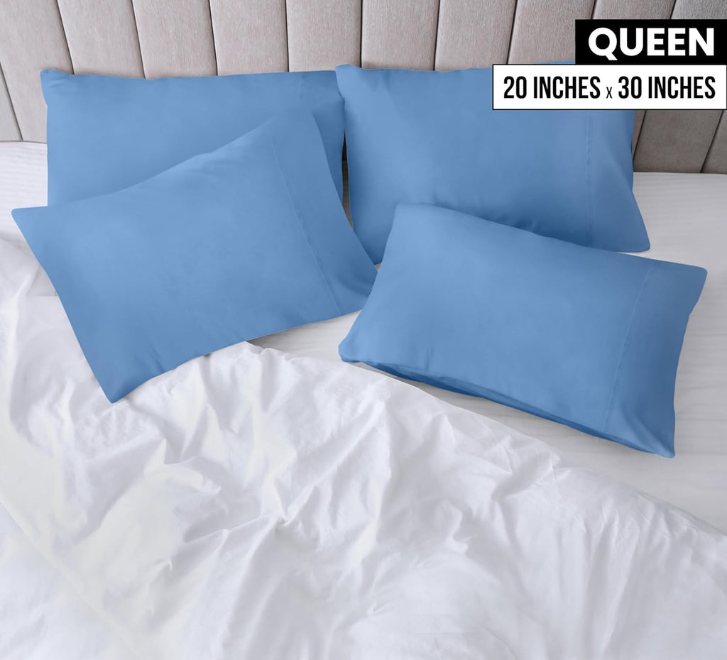 Utopia Bedding Queen Pillowcases - Soft Brushed Microfiber - 4 Pack, Envelope Closure, Dutch Blue 20x30 Inches