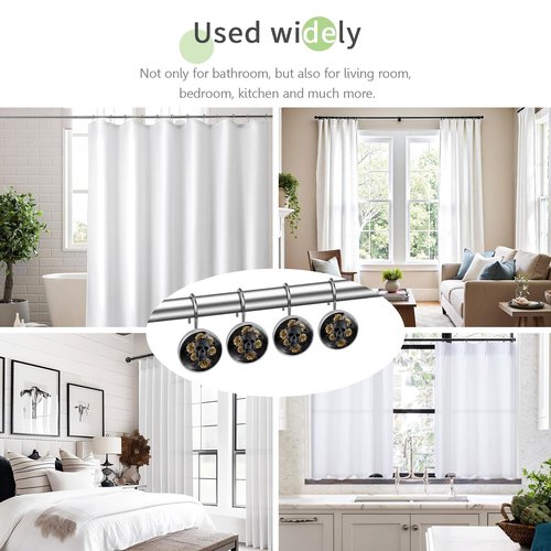Black Skull with Gold Roses Shower Curtain Hooks Set of 12 Rustproof Metal Decorative Shower Hooks for Curtains Rods Shower Curtain Rings for Bathroom Living Room Bedroom