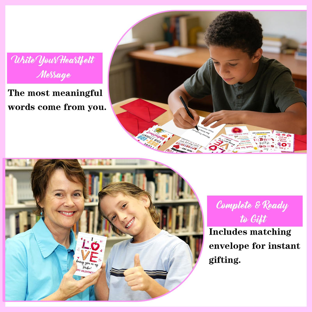 GMEMNOV 6 Pack Teacher Valentine Cards with Envelopes - Valentine's Day Cards for Teachers from Students, Bulk Thank You Cards, Teacher Appreciation Gifts, Classroom Valentine Card Set