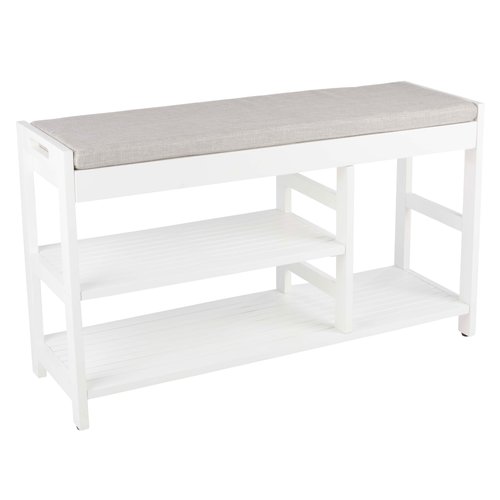 Lavish Home Shoe Bench - 3-Tier Wooden Shoe Rack for Entryway, Mudroom, or Bedroom - Entryway Shoe Storage with Padded Seat Cushion (White)