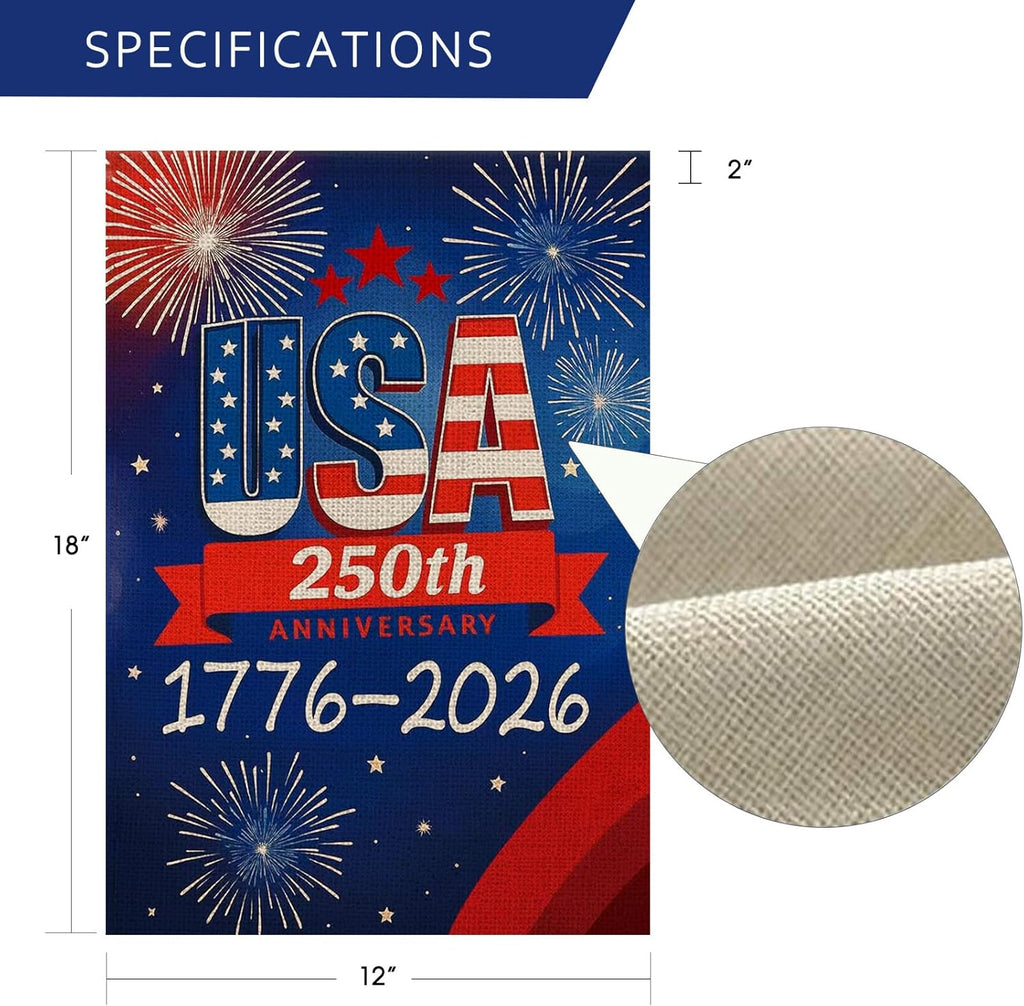 250th Anniversary USA Garden Flag - Double-Sided Waterproof Design | Patriotic 4th of July Decor 12x18 Inch