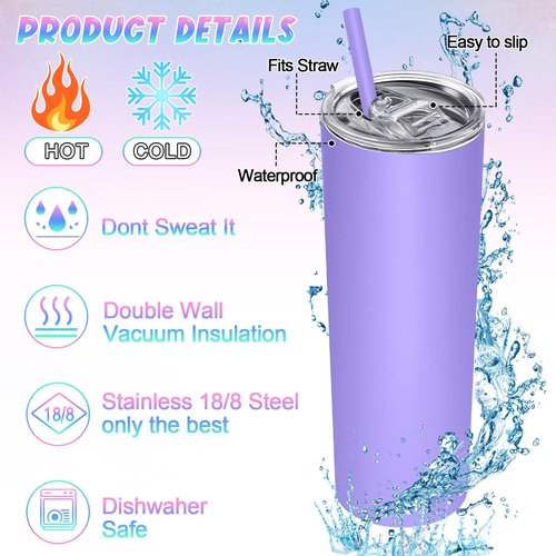 16 Packs Skinny Tumblers Bulk 20 oz Stainless Steel Double Wall Vacuum Insulated Tumbler Slim Water Cups with Lid and Straw for Travel DIY Hot Cold Drink, 16 Colors