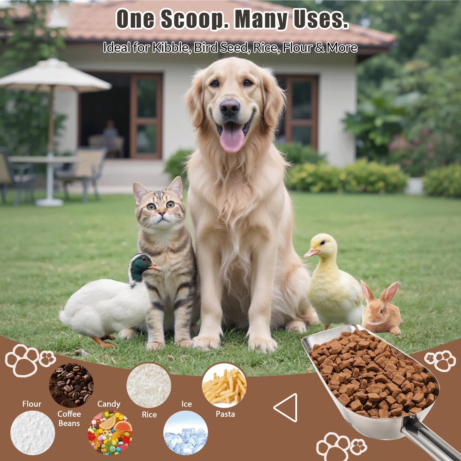 Mutclord Pet cat-dog food-scoop measuring cup - Food-grade 304 stainless steel material | 3/4 Cup capacity | Precision scale measurements