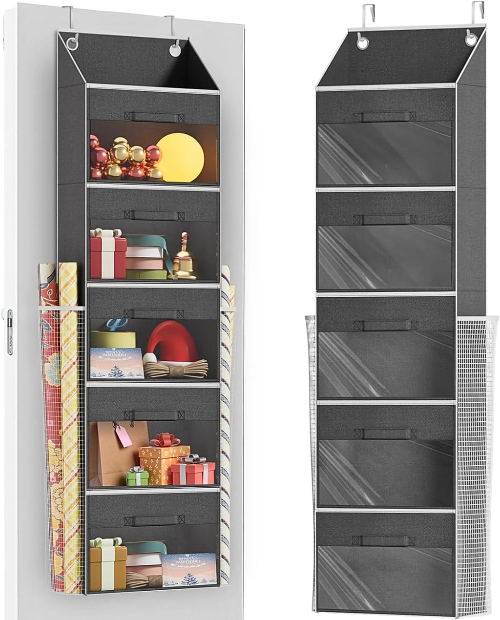 Ofiray-Home Over Door Wrapping Paper Organizer - 5 Removable Drawers & 2 Large Side Pockets for Gift Wrap Storage