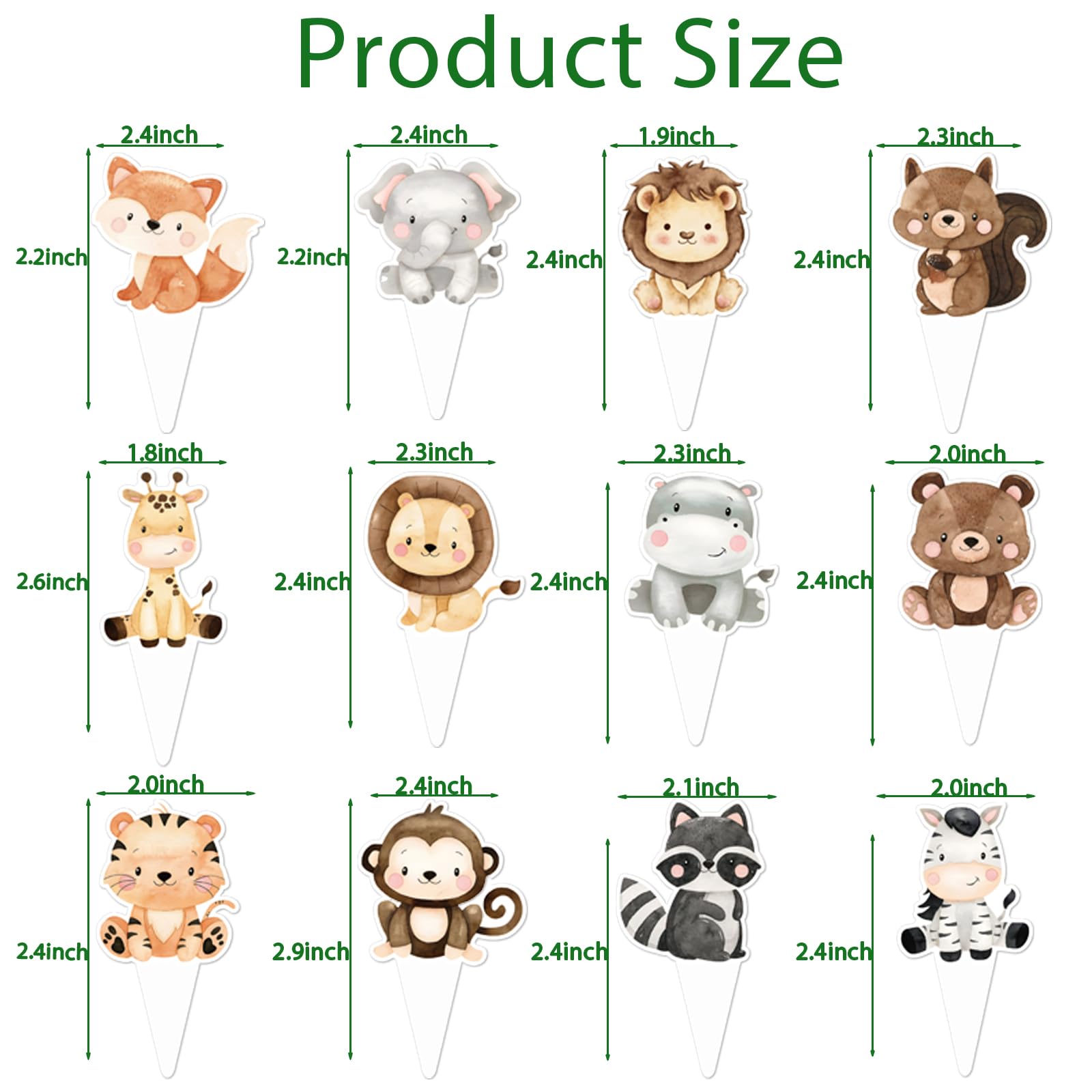 48pcs Safari Cupcake Toppers for Safari Baby Shower Decorations Cute Jungle Animals Cupcake Wild One Birthday Decorations