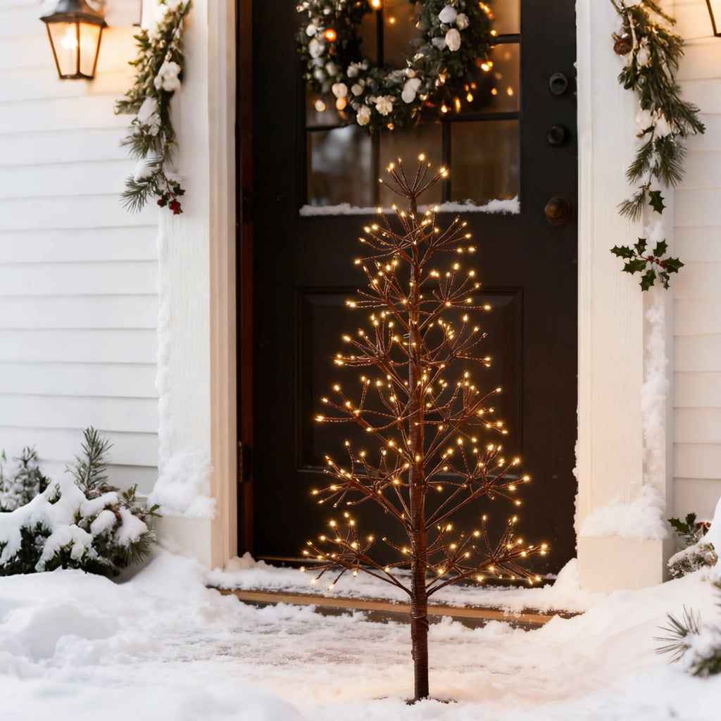 Hairui Lighted Brown Starburst Tree with 368L Warm White Fairy Lights 4FT, Twig Tree with Lights for Indoor Outdoor Home Christmas Winter Holidays Party Decoration