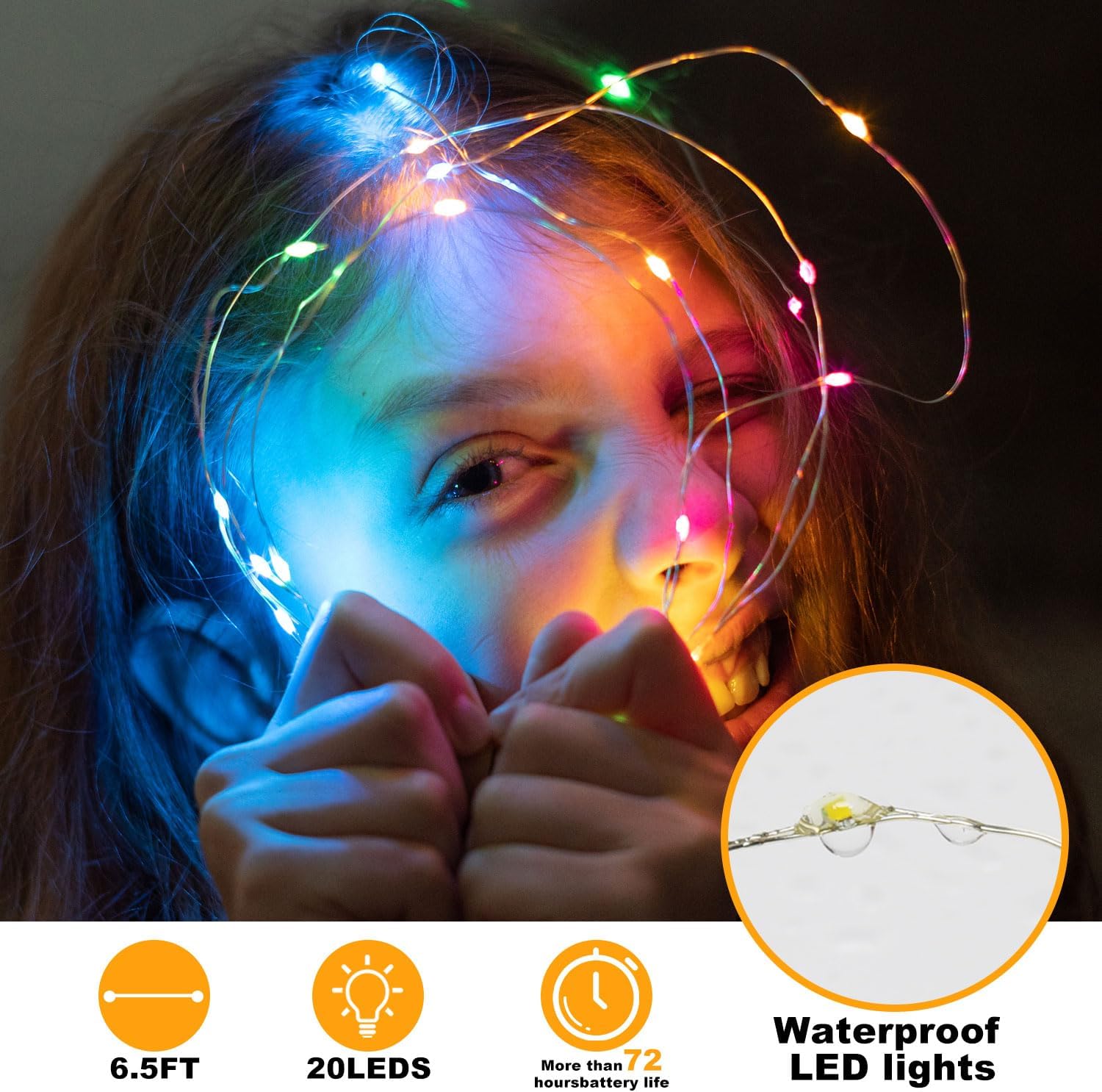 Skiennix 6 Pack Fairy Lights - Battery Operated 20 LED Waterproof Silver Wire for DIY Wedding Decor | 7ft Multicolor