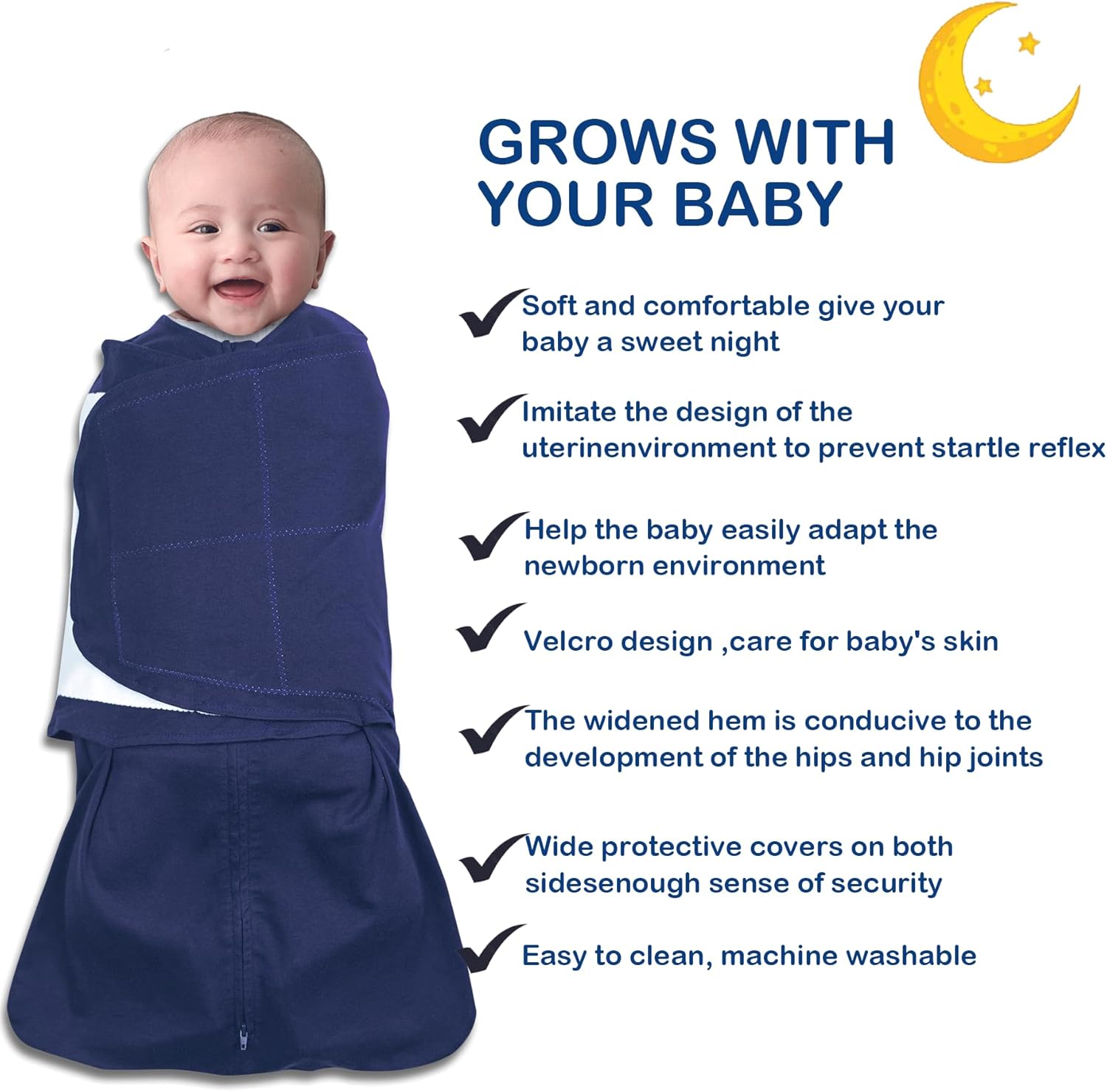 Skiennix Baby Sleep Sack Swaddle - 3-Way Adjustable Organic Cotton Blanket | 2 Pack for 3-6 Months, 12-18 lbs, 1.0 TOG (Cyan & Navy Blue)