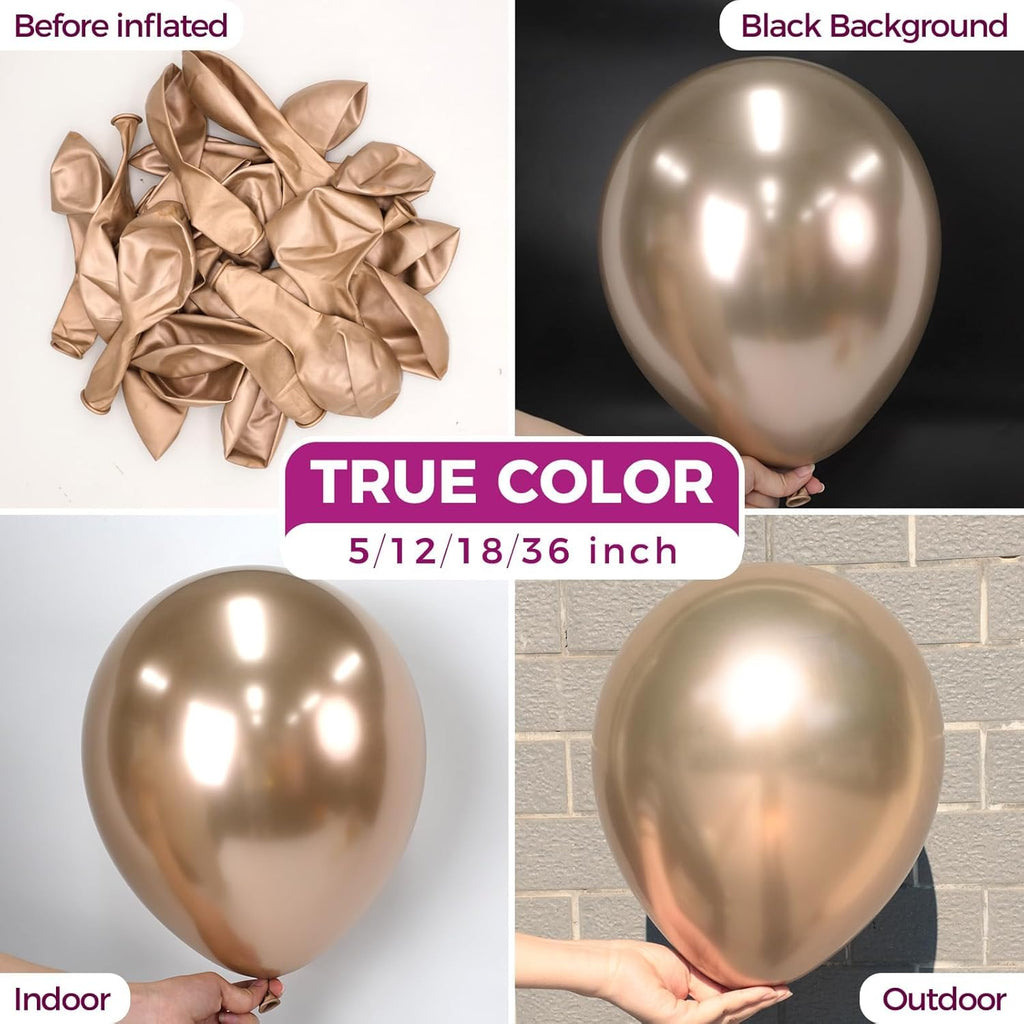 Bezente Metallic Champagne Gold Balloons - 100 Pack 12-Inch Round Helium Balloons for Weddings & Parties
