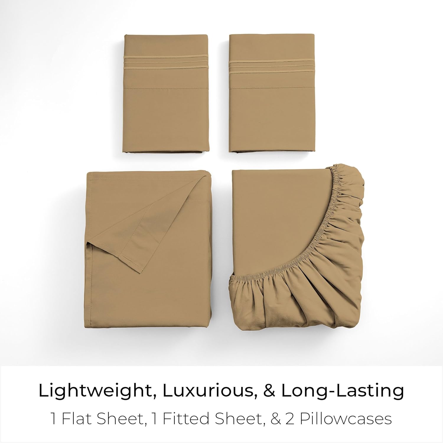 Mellanni King Sheets Set - 4 PC Hotel Luxury Bedding | Extra Soft, Cooling, Wrinkle-Resistant (Gold)