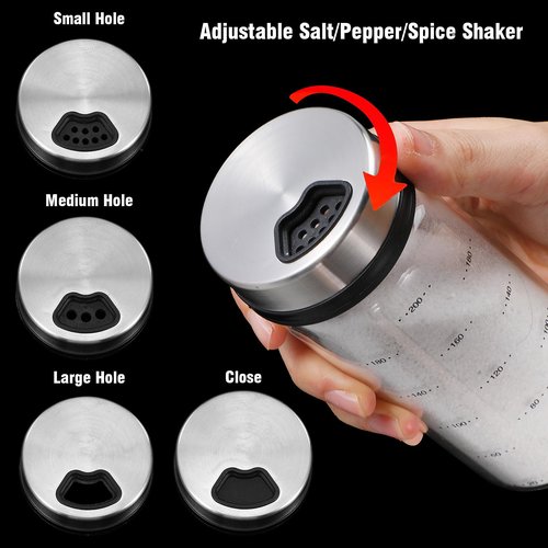 Gjinxi Salt Pepper Shakers with Adjustable Pour Holes, Clear Glass Seasoning Shakers, Moisture Resistant Seasoning Shaker, Spice Dispenser for Season, Picnics