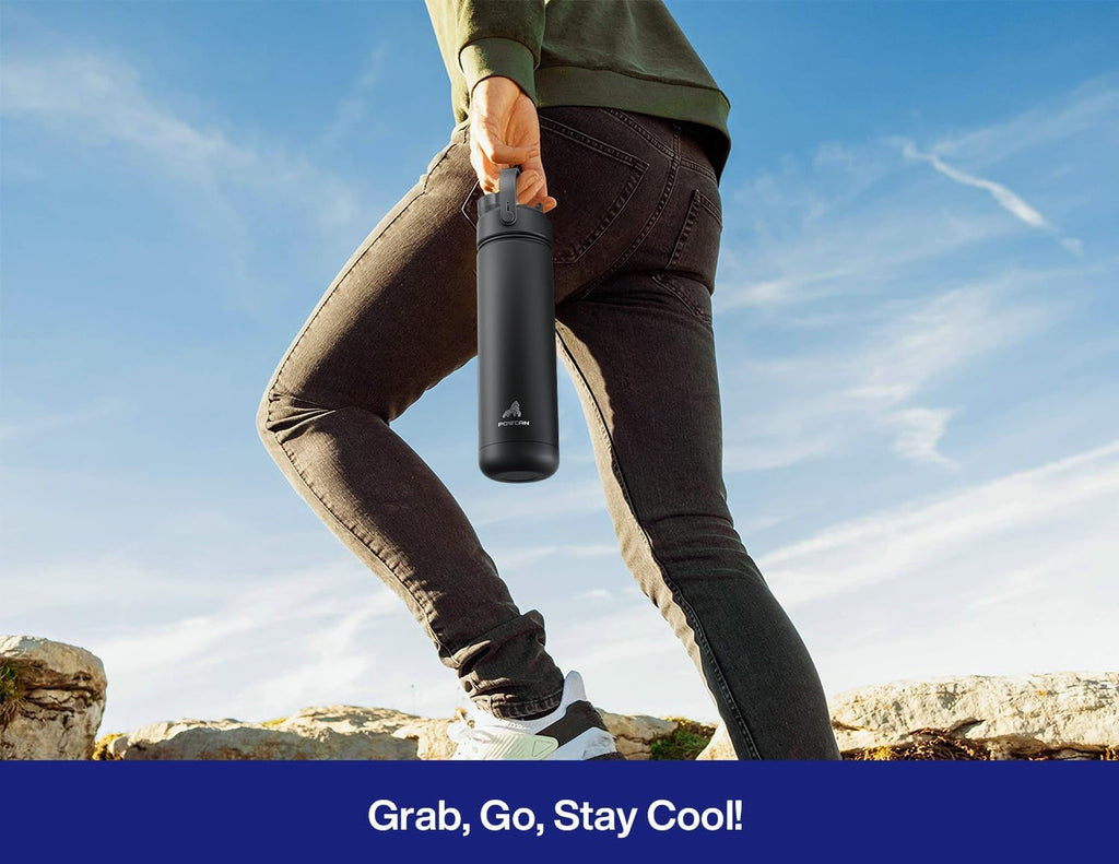POWCAN 26 oz Insulated Water Bottle - 2-in-1 Straw & Spout Lid | Keeps Drinks Cold 24H, Leak-Proof, Fits Car Cup Holder (Coastline)