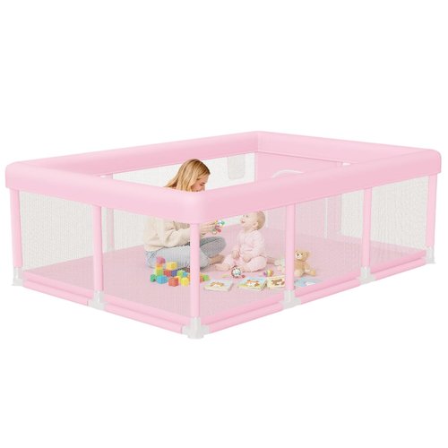 Hiaksedt Large Baby Playpen - Safe & Soft Pink Play Pen for Babies & Toddlers | 74"x50" Size
