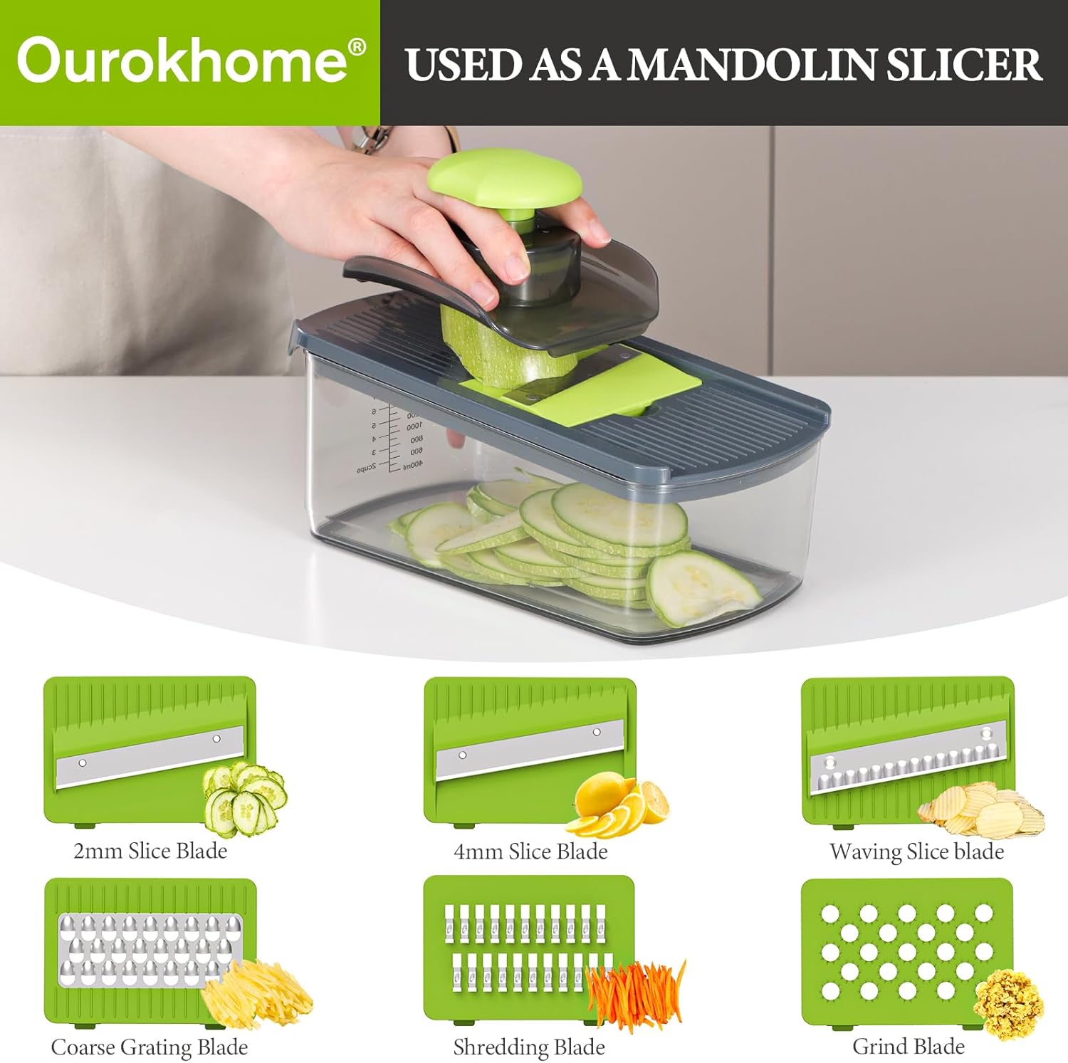 Ourokhome Food Chopper - Manual Handheld Vegetable Slicer with 8 Blades | Essential Kitchen Gadget (Gray)