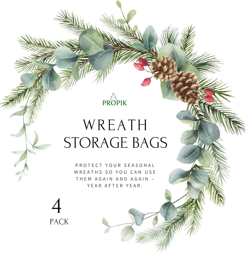 ProPik Christmas Wreath Storage Bag - Waterproof 4-Pack Clear Container for Holiday Wreaths | 24-Inch PVC