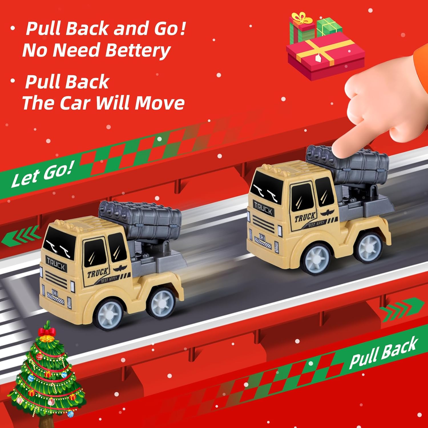 Quanquer Kids Advent Calendar - 24 Days Christmas Countdown with Pull Back Cars for Boys & Toddlers