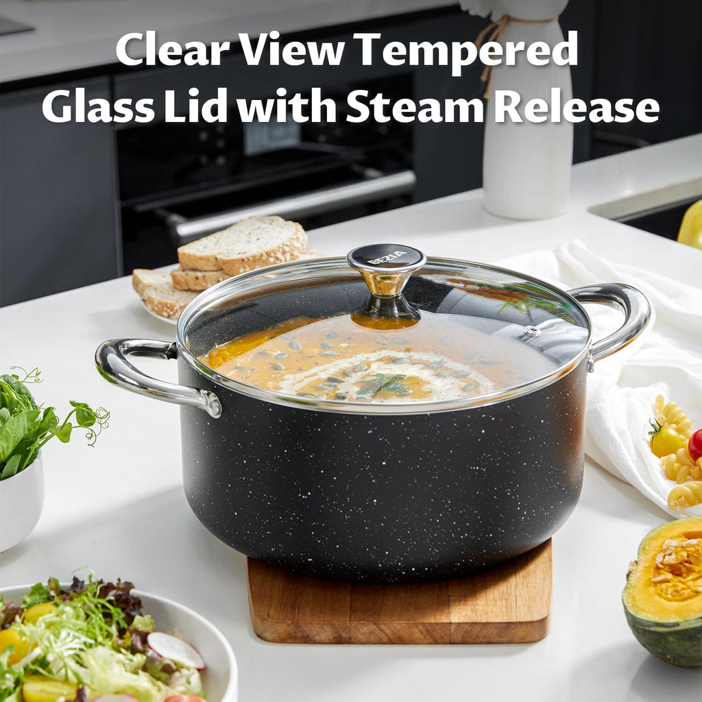 BEZIA 6 Quart Nonstick Stock Pot with Lid, Induction Cooking Pot Soup Pot, Non-toxic and Oven Safe, Perfect for Stews, Soups and All Stovetops, PFOA PFAS Free