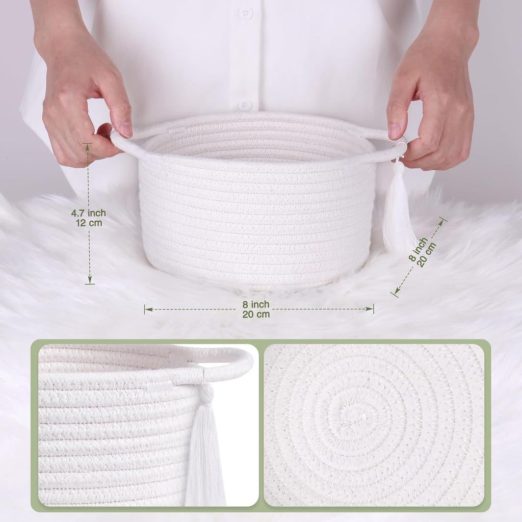 SweetMemo Gift Basket - Cute Decorative Woven Basket for Kids & Baby Showers | Mini Cotton Rope Bin with Handles