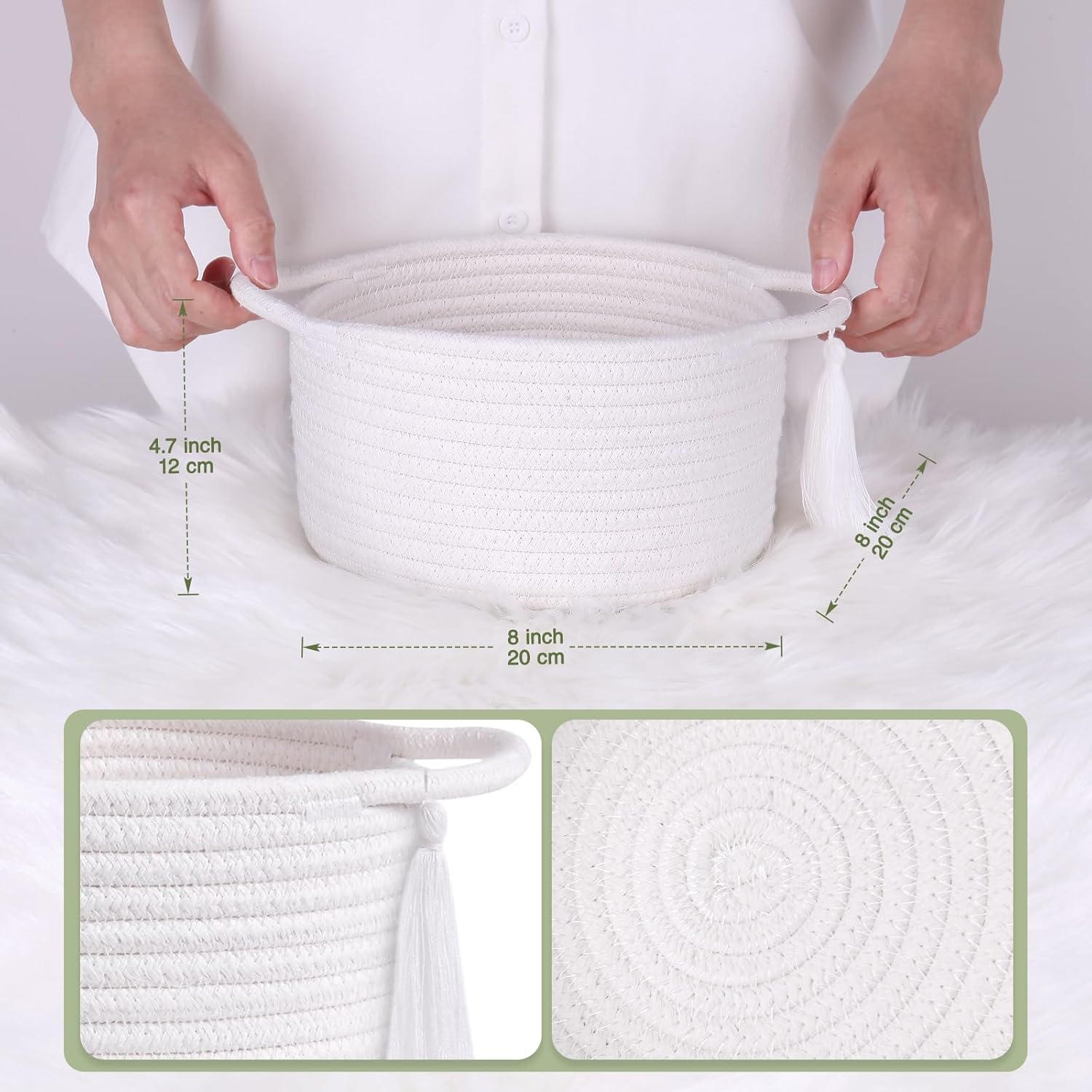 SweetMemo Gift Basket - Cute Decorative Woven Basket for Kids & Baby Showers | Mini Cotton Rope Bin with Handles