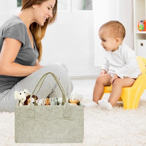 Ｄｏｒｃｙ 2 Pack Baby Diaper Organizer Bags, Portable Diaper Storage with Dividers, Foldable Nursery Storage Baskets, Newborn Essentials, Baby Shower Gifts (Oatmeal)