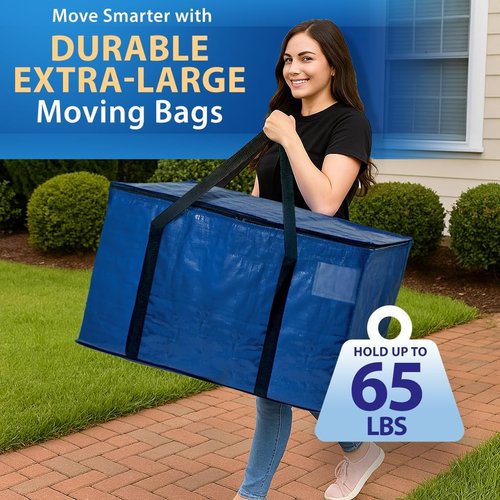 ClearSpace Heavy Duty Moving Bags - Large Storage Bags with Backpack Straps & Zippers | 2 Pack for Moving & Travel