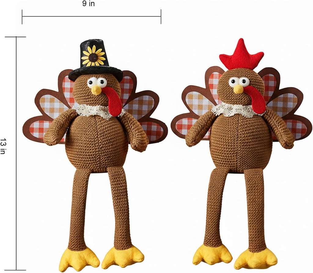 Regine Switzerland Thanksgiving Turkey Decorations - Set of 2 Plush Dolls for Fall Harvest Home Decor | Brown