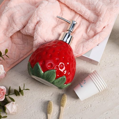 CHOOLD Ceramic Retro Strawberry Soap Dispenser with Plastic Pump, Refillable Lotion Hand Soap Container, Lotion Bottle