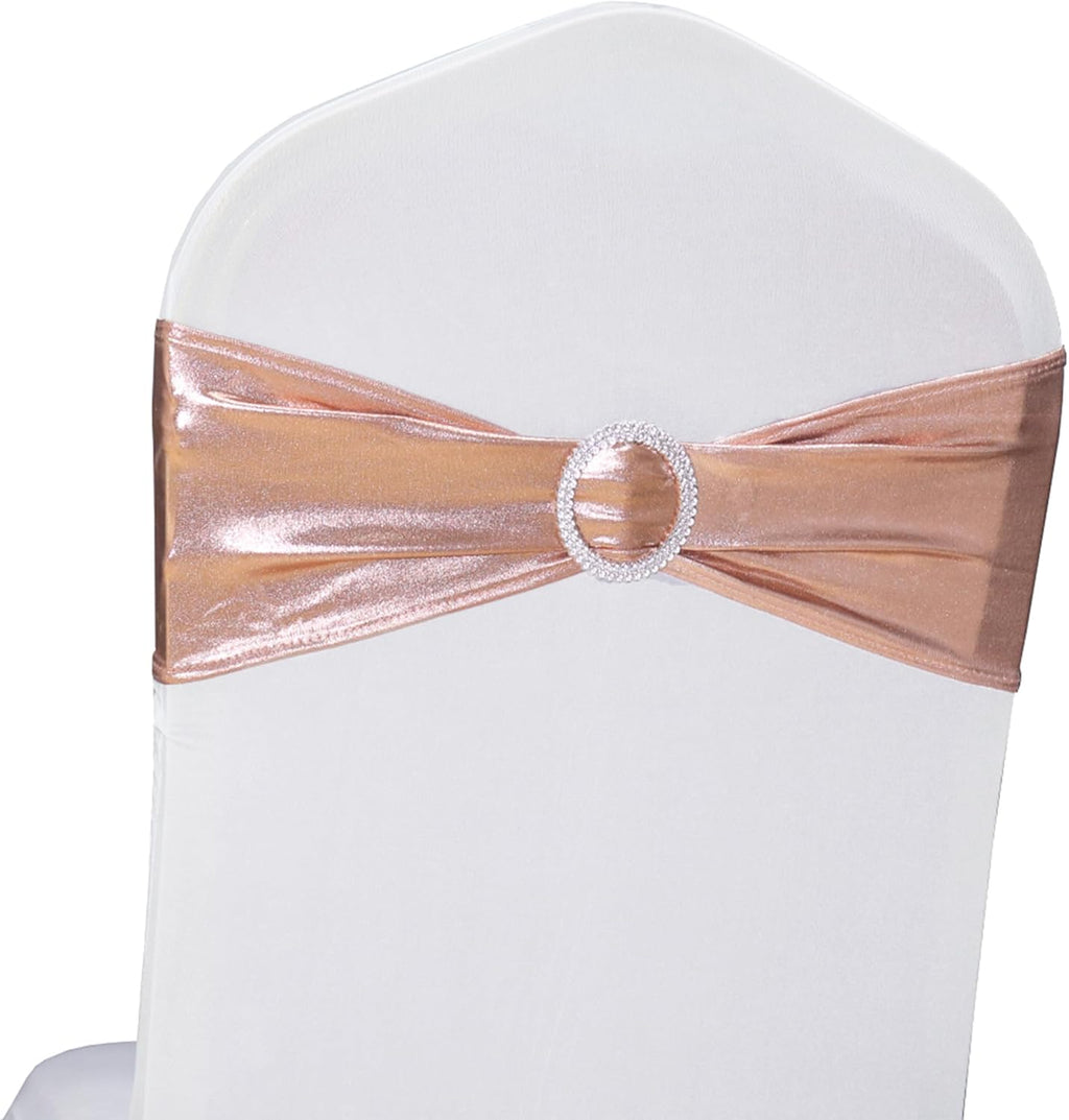 Skiennix Spandex Rose Gold Chair Sashes - Pack of 50 for Weddings & Events | Elegant Chair Decorations