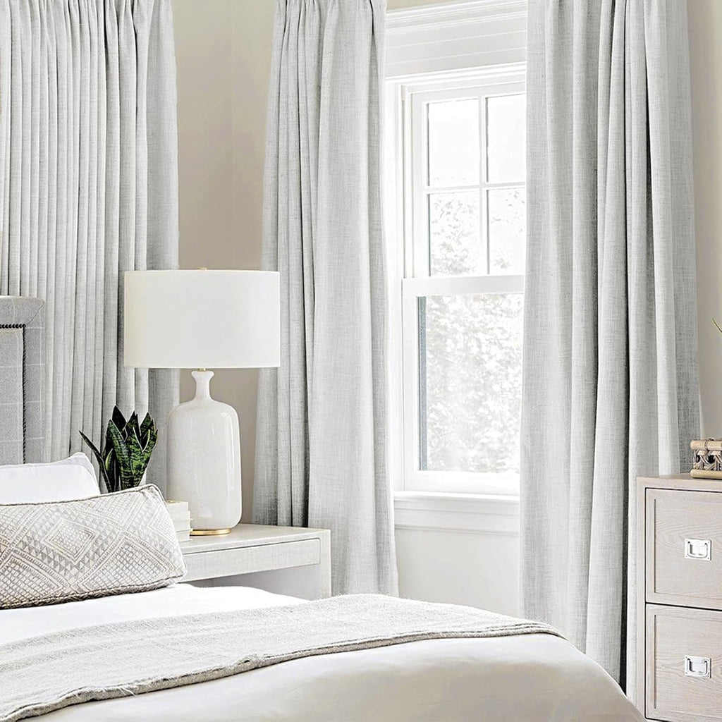 MIULEE 100% Blackout Linen Textured Curtains - Thermal Insulated Heathered White Drapes | 52 x 72 Inch (2 Panels)