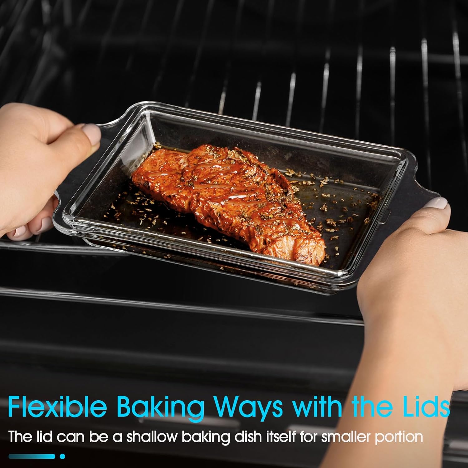 Pyrex Set of 2 Glass Casserole Dishes - Oven Safe Rectangular Baking Dish with Lids, 5.7in x 7in