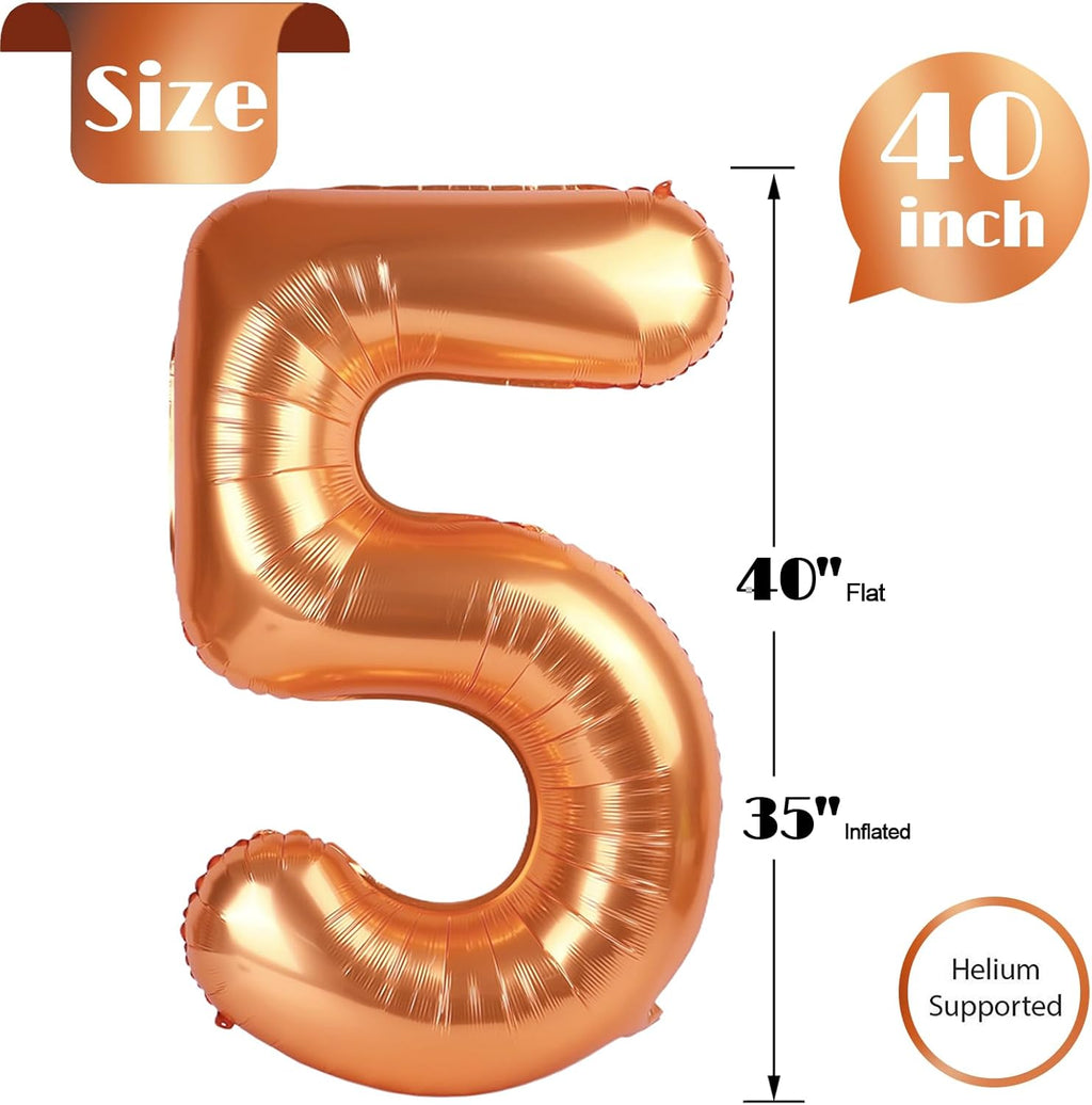 Orange 5 Balloon - 40 Inch Number Balloon for 5th Birthday Party Decorations
