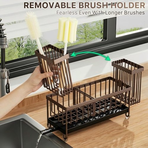 Cisily Brown Sponge Holder - Rustproof 304 Stainless Steel Kitchen Sink Caddy Organizer | High Brush Storage
