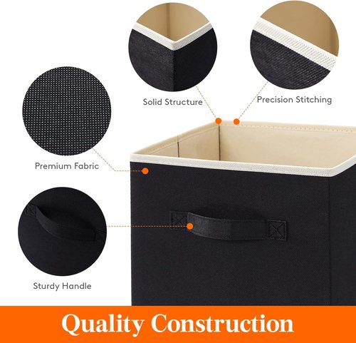 Lifewit Storage Cubes - Foldable Decorative Fabric Baskets for Home Organization | 11 Inch, 18L, Black, 6 Pack
