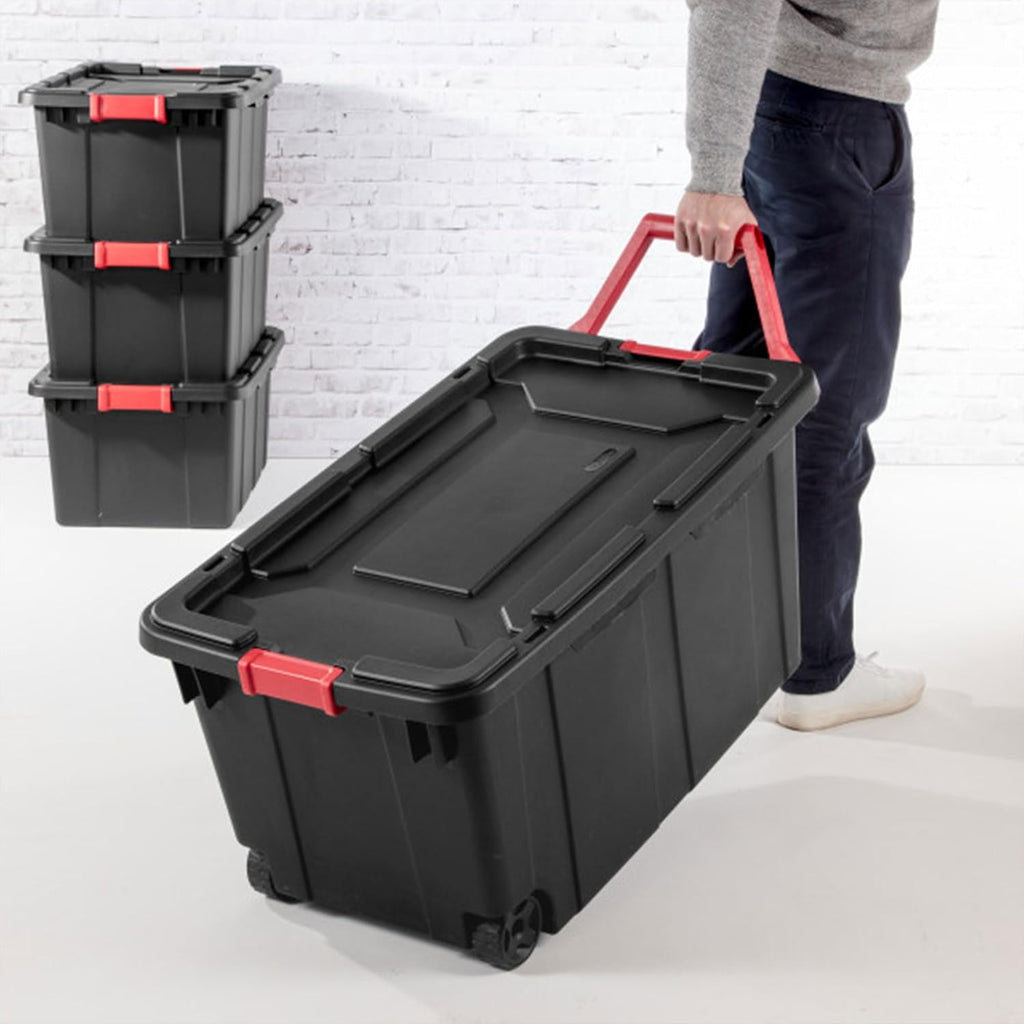 Sterilite 6-Pack Industrial Tote | Heavy-Duty 15 Gallon Plastic Storage Bins with Lids - Black