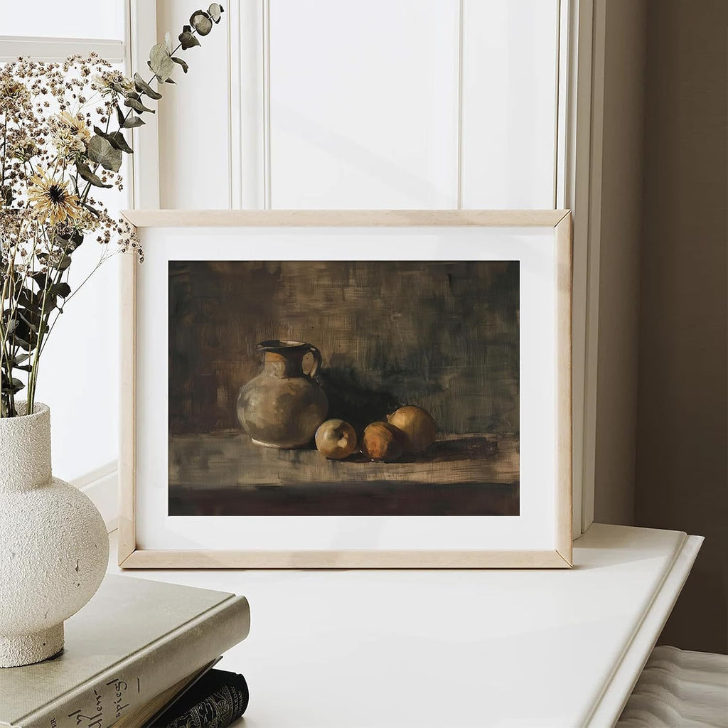 XOCUUI Rustic Vintage Still Life Picture - Moody Peach Fruit Oil Painting Art for Living Room | 8 x 10 No Frame