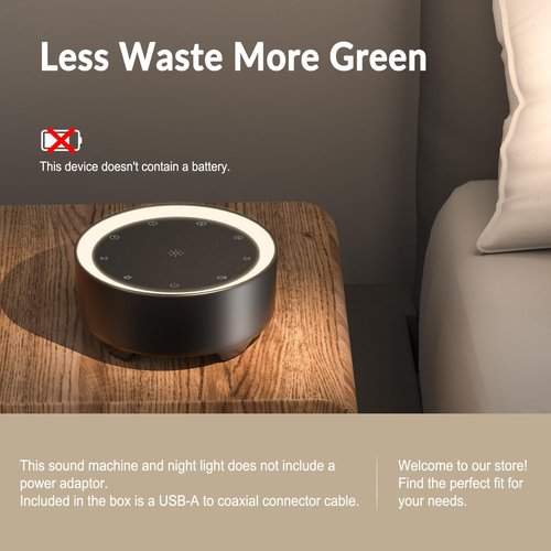 Kipcush White Noise Machine - 20 Soothing Sounds (Natural, White/Pink/Brown Noise, Fan), 2 Customizable Shortcuts, Soft Glow Non-Glaring Night Light, 8H Timer, USB-Powered (No Adapter/Battery)