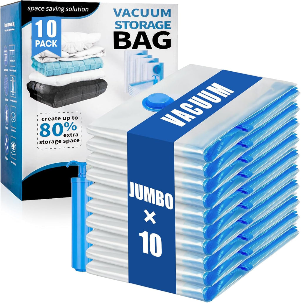Skiennix Jumbo Vacuum Storage Bags - Extra Large Compression Bags with Hand Pump for Clothing & Bedding