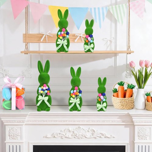 BrilliantJo Moss Bunny Figurines - Cute Spring Decor Gift Set of 3 (15", 13", 10") for Home & Garden