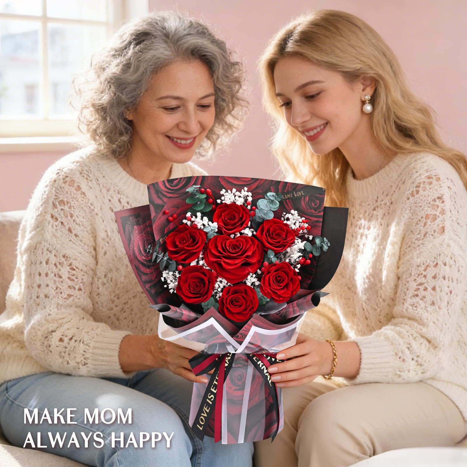 Forever Rose Flowers for Delivery Mothers Day Gifts, 7-Piece Red Preserved Roses Flowers Bouquet with Vase Gift Box, Long-Lasting Flower Bouquet for Mom Her Women Wife Girlfriend Mothers Day