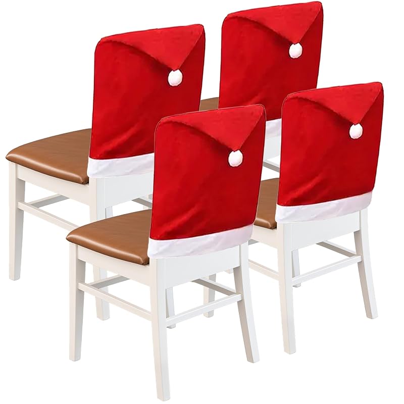 Holiday Christmas Chair Covers Set of 4 with Red Variation - Stretchable Parson Chair Slipcovers