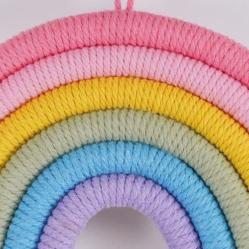 Honcas Rainbow Macrame Wall Hanging - Hand-Woven Cotton Tassel Tapestry Decor for Baby Room, Nursery, and Home Decor (Pink Rainbow)