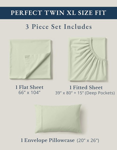 LANE LINEN Twin XL Sheets Set - 100% Mercerized Organic Cotton, Soft Percale Weave, Luxury Hotel Feel - Mineral Color