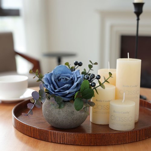 mizii DIY Small Artificial Flowers Potted Kit Fake Flower Realistic Silk Rose and Greenery with Vase for Gifts Table Centerpiece Mantle Office Desk Shelves Living Room Decorations (Navy Blue)