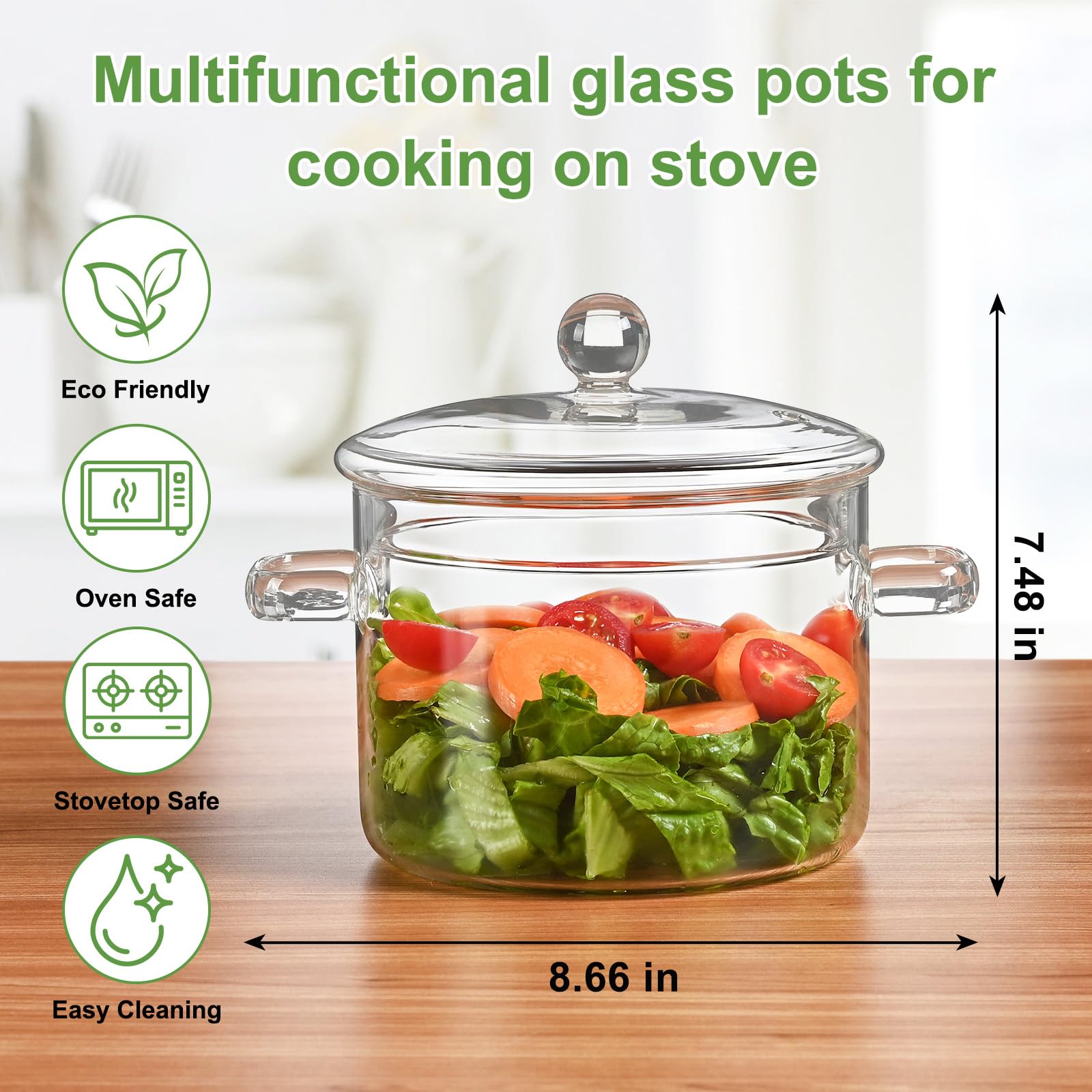 Glass Pots for Cooking on Stove, 1.5L/50OZ Glass simmer pot with Lid,High Borosilicate Pot pourri Simmer Pot, Heat-Resistant Suitable for Pasta, Soup, Milk, Fruit, Tea (1.5, Liters)