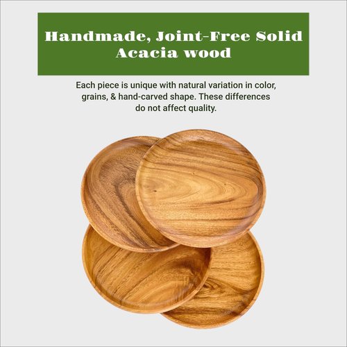 WRIGHTMART Acacia Wooden Plates – Set of 4, 12” Round Dinner & Charger Plates, Rustic Handcrafted Tableware for Charcuterie, BBQ, Farmhouse Dining, or Gift